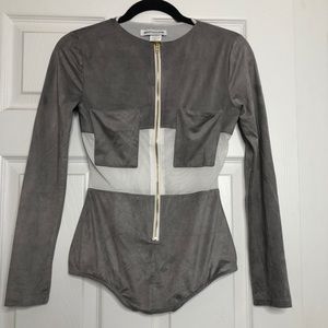 Brand New Gray/White Long SleeveBodysuit for Fall